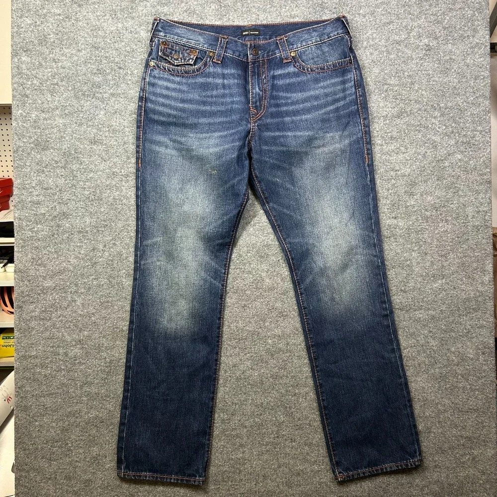 True Religion Ricky Relaxed Straight Jeans Mens 38 Blue Good Western Denim